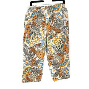 Vintage 90s Sun Fun Tiger Tropical Elephant Pull On Crop‎ Pants Resort Beach XL